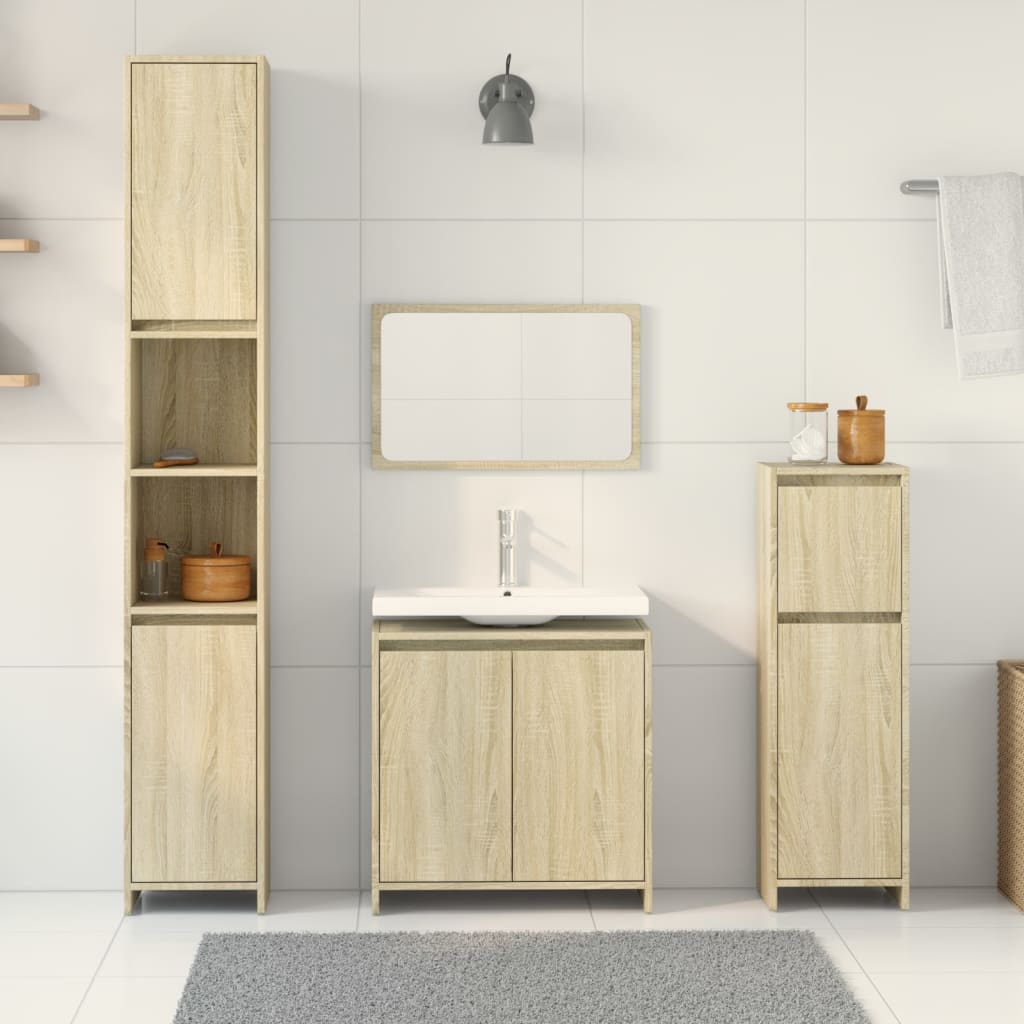 Set Mobili da Bagno 4 pz Rovere Sonoma in Legno Multistrato - immagine 3