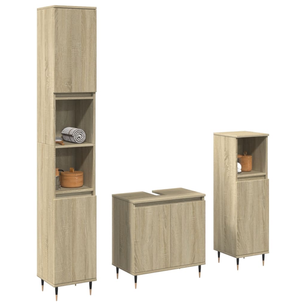 Set Mobili da Bagno 3 pz Rovere Sonoma in Legno Multistrato - immagine 4