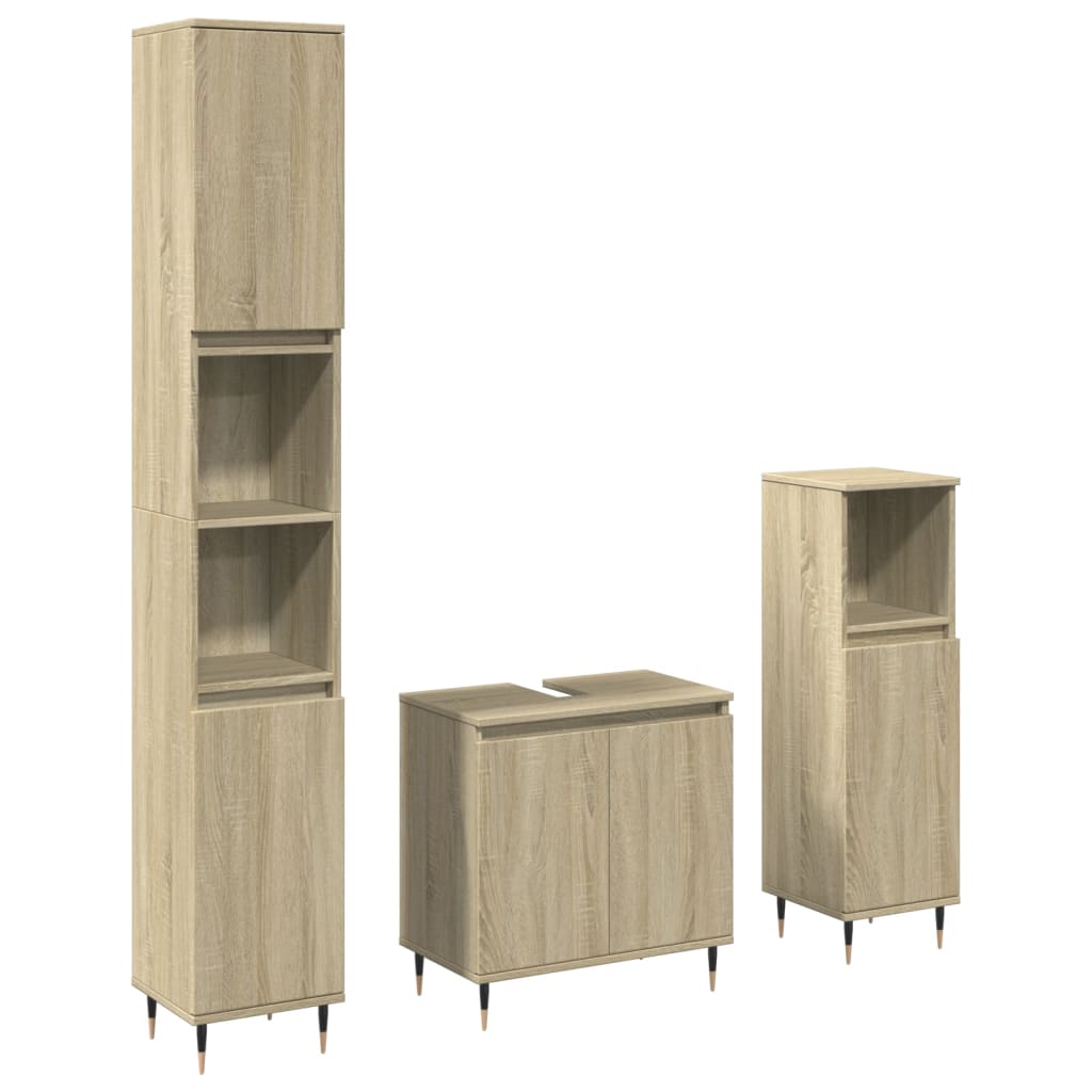Set Mobili da Bagno 3 pz Rovere Sonoma in Legno Multistrato - immagine 6