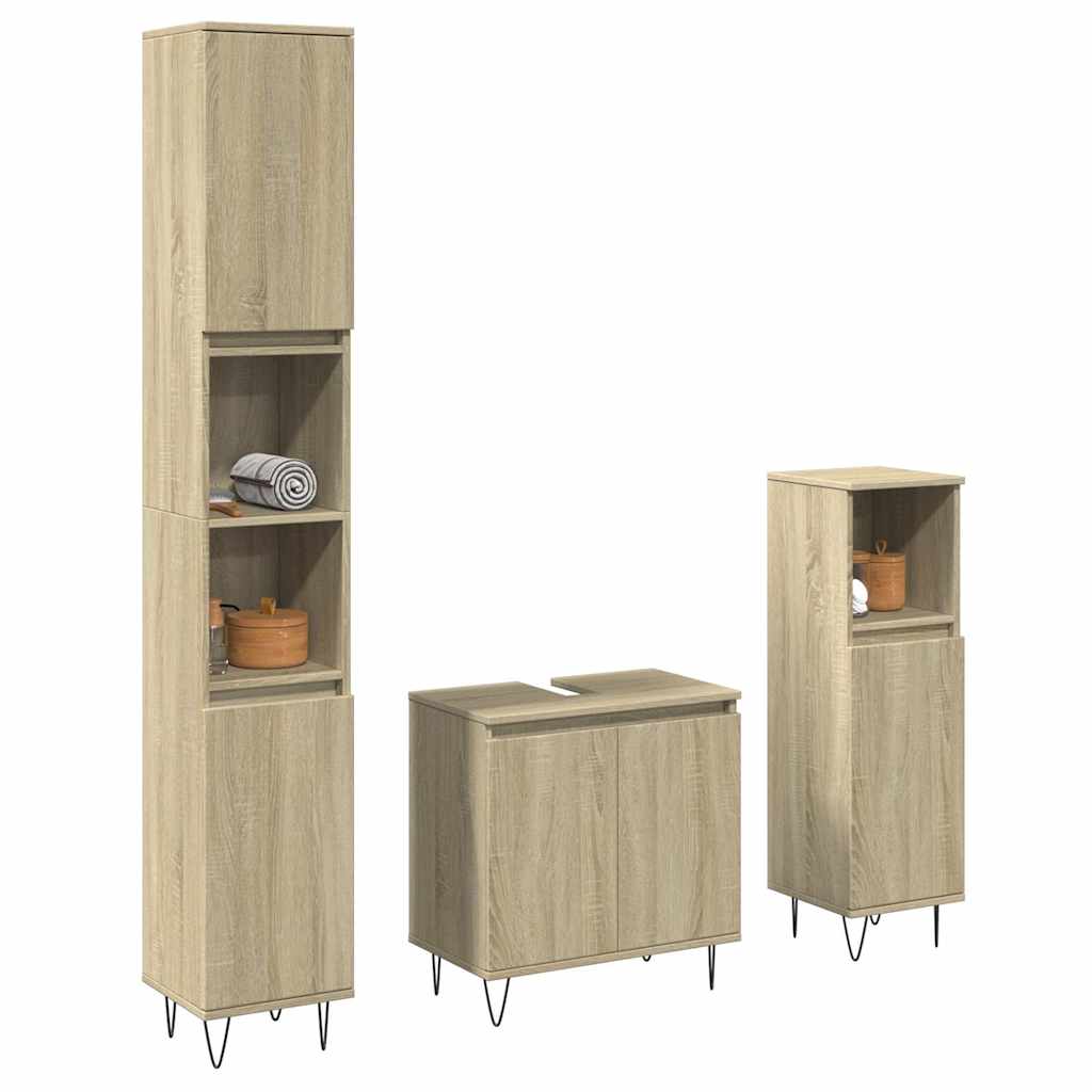 Set Mobili da Bagno 3 pz Rovere Sonoma in Legno Multistrato - immagine 2