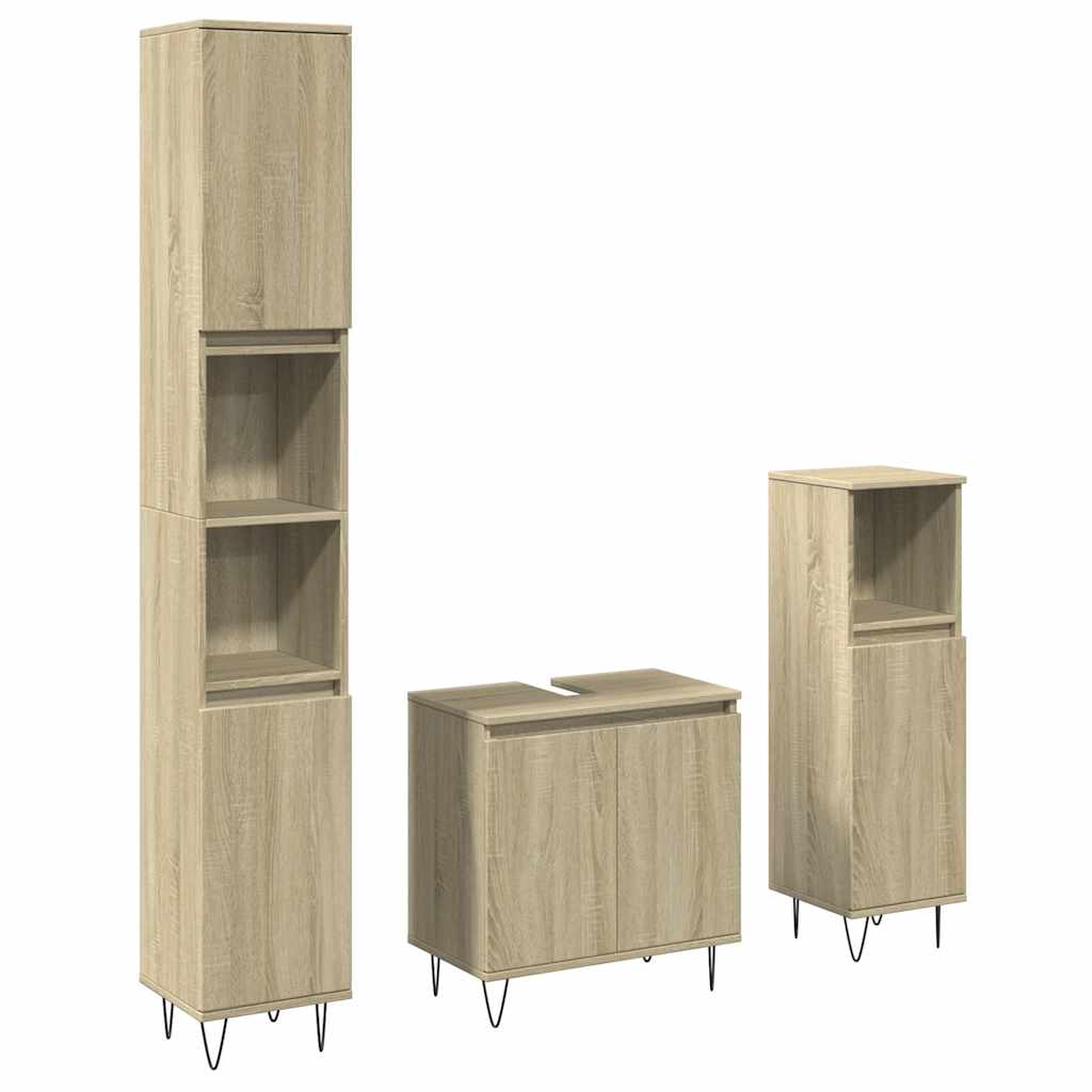 Set Mobili da Bagno 3 pz Rovere Sonoma in Legno Multistrato - immagine 6