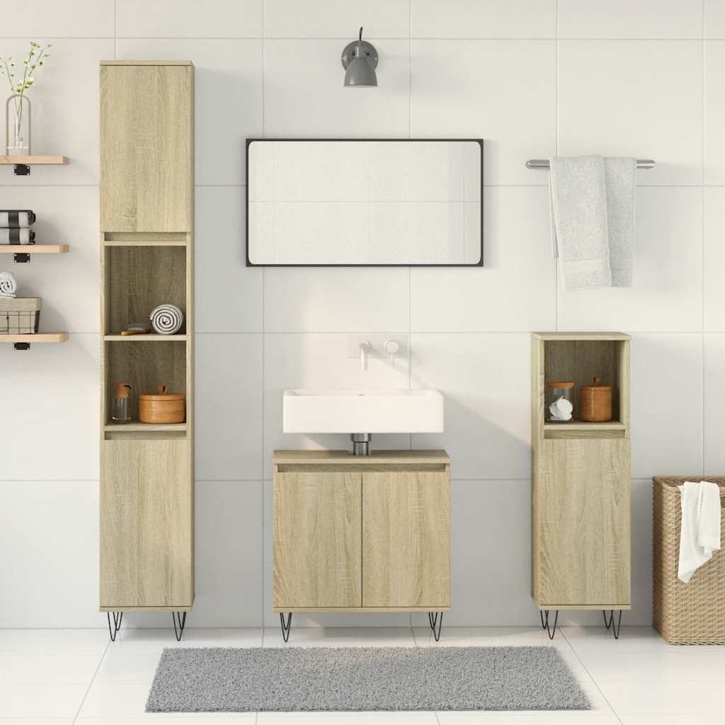 Set Mobili da Bagno 3 pz Rovere Sonoma in Legno Multistrato - immagine 4