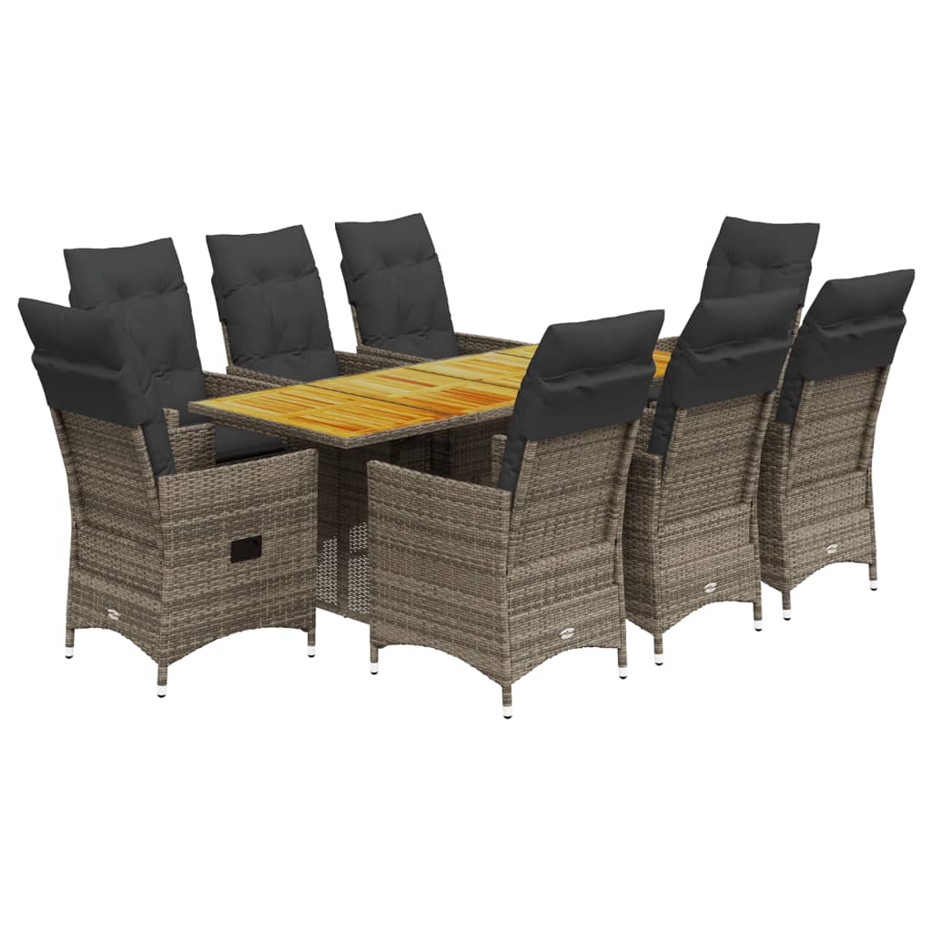 Set da Pranzo da Giardino 9 pz con Cuscini in Polyrattan Grigio - immagine 2