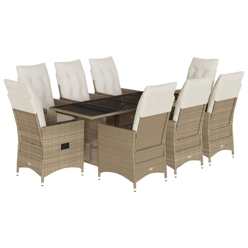 Set da Pranzo da Giardino 9 pz con Cuscini Beige in Polyrattan - immagine 2