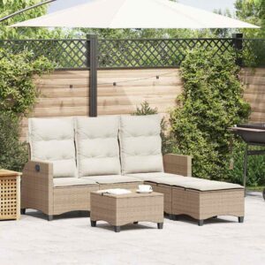 Set Divano da Giardino 3 pz con Cuscini a L Beige in Polyrattan