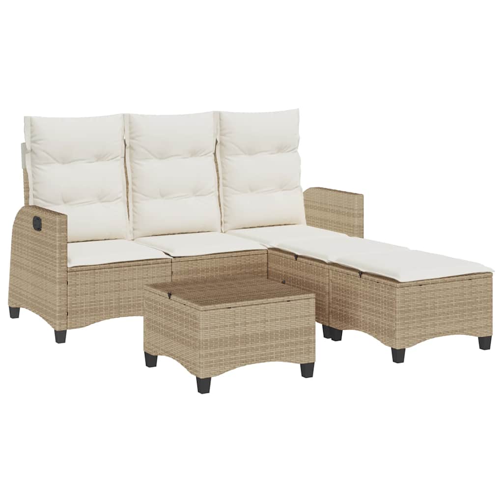 Set Divano da Giardino 3 pz con Cuscini a L Beige in Polyrattan - immagine 2