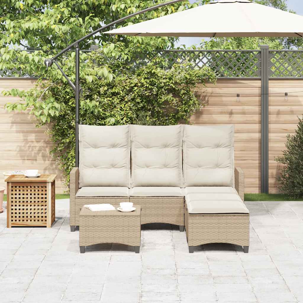 Set Divano da Giardino 3 pz con Cuscini a L Beige in Polyrattan - immagine 3