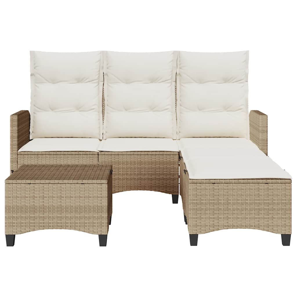 Set Divano da Giardino 3 pz con Cuscini a L Beige in Polyrattan - immagine 4