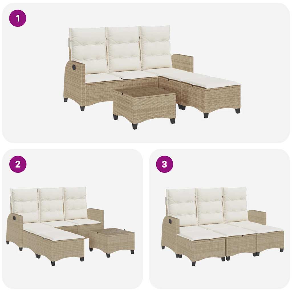 Set Divano da Giardino 3 pz con Cuscini a L Beige in Polyrattan - immagine 8