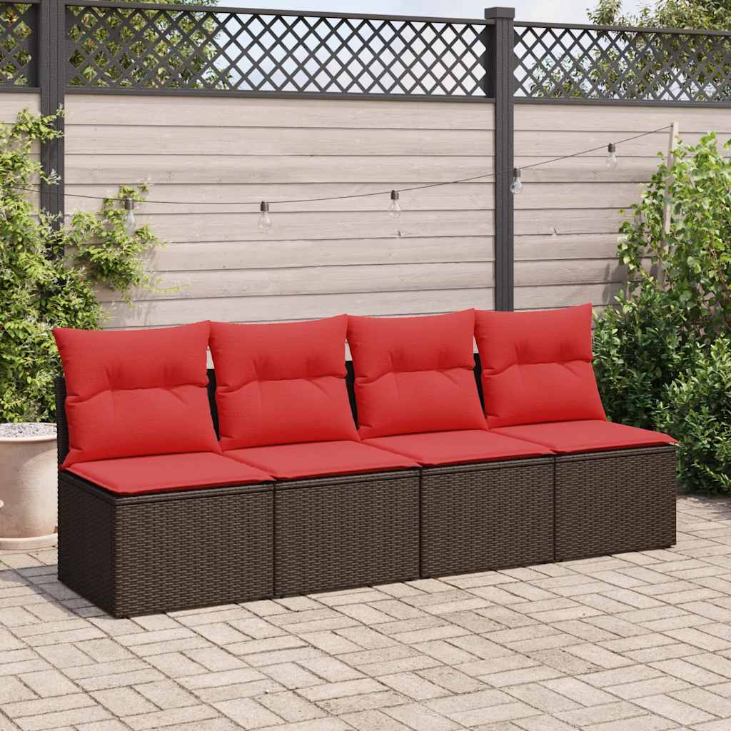 Set Divano Giardino 4 pz con Cuscini Marrone Polyrattan Acacia - immagine 3