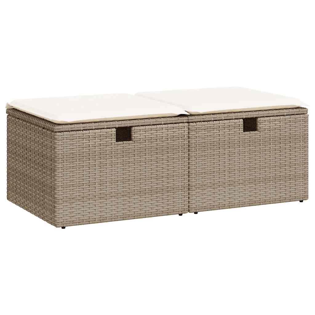 Set Divano da Giardino 2 pz con Cuscini Beige Polyrattan Acacia - immagine 2