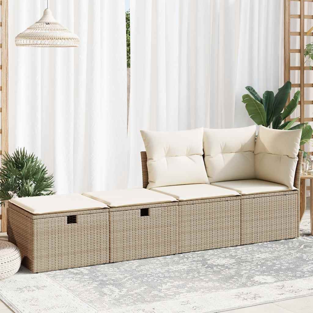 Set Divano da Giardino 2 pz con Cuscini Beige Polyrattan Acacia - immagine 3