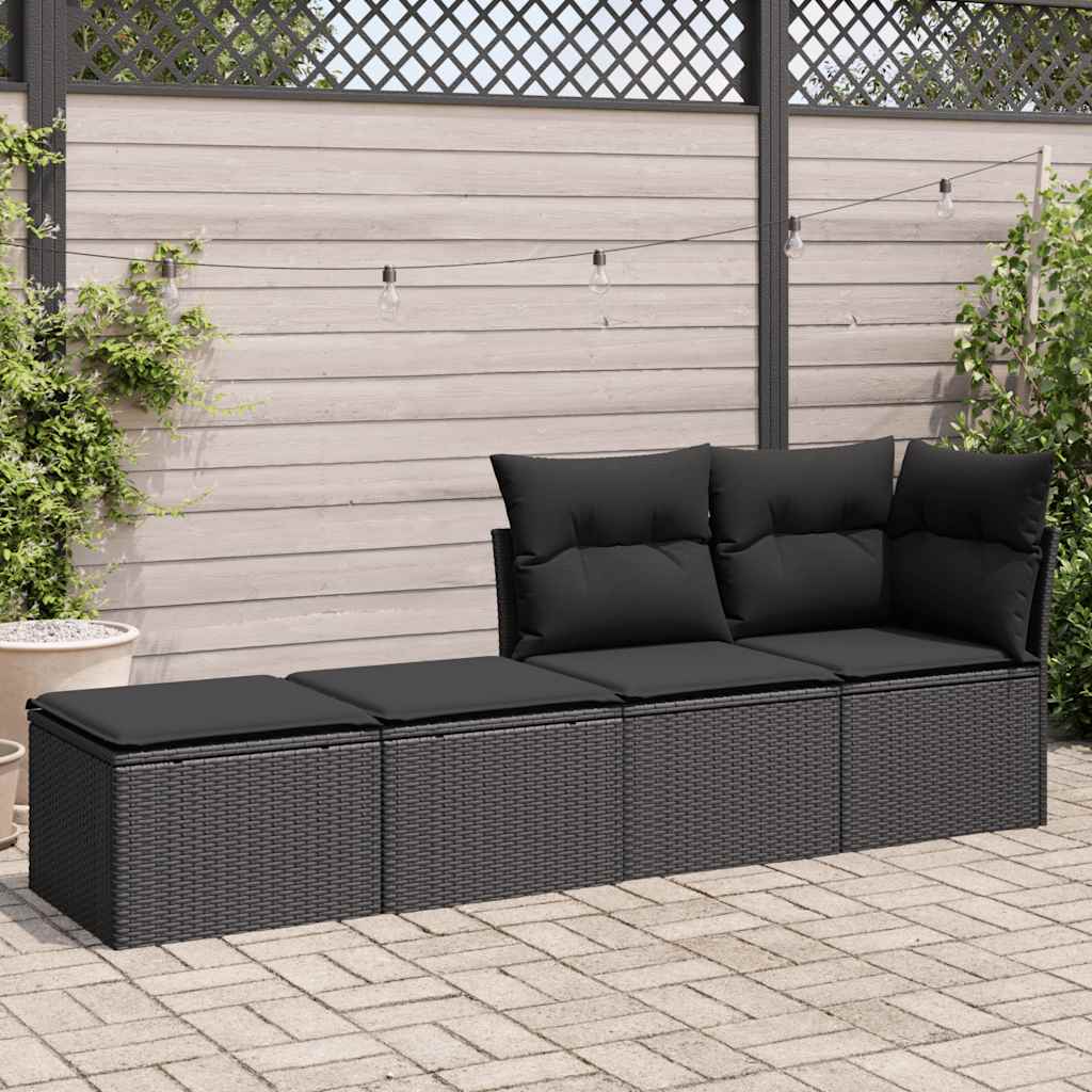 Set Divani da Giardino con Cuscini 2 pz Nero Polyrattan Acacia - immagine 3