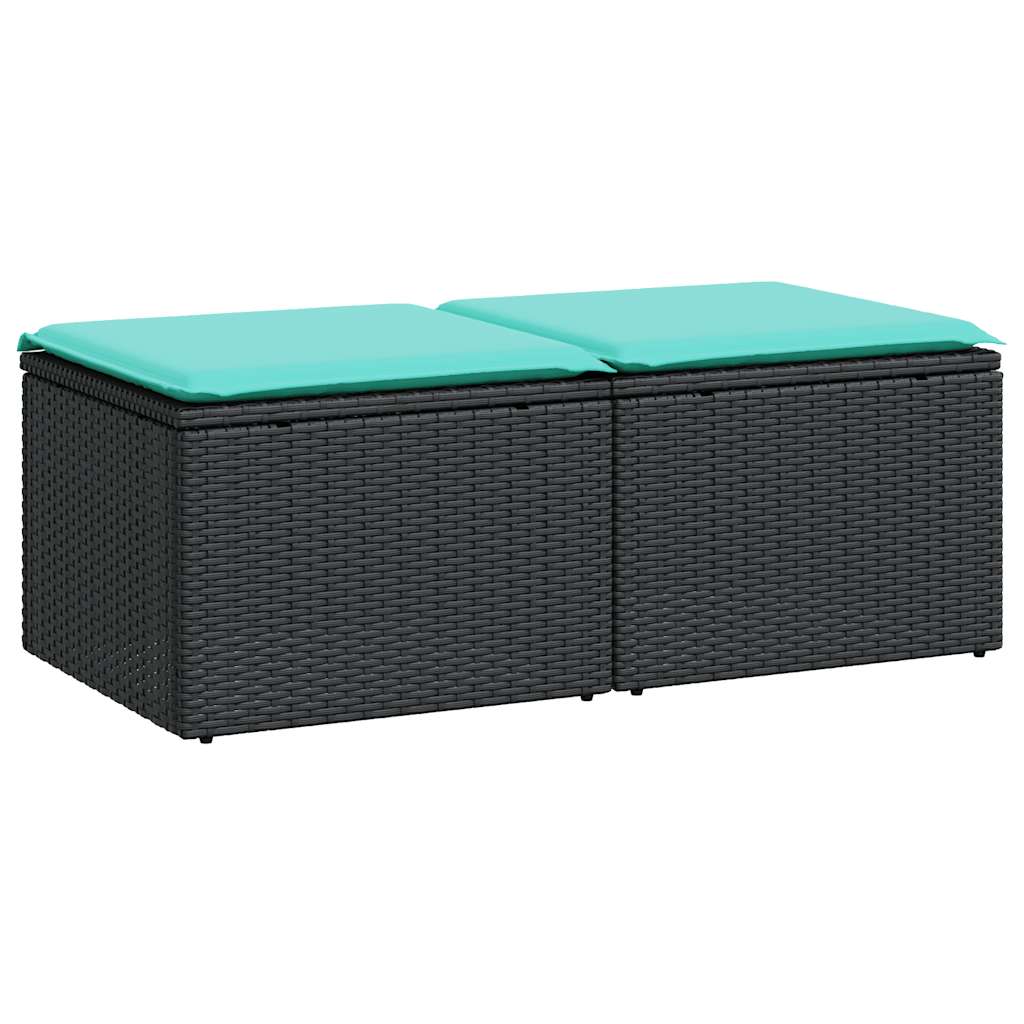 Set Divani da Giardino con Cuscini 2 pz Nero Polyrattan Acacia - immagine 2