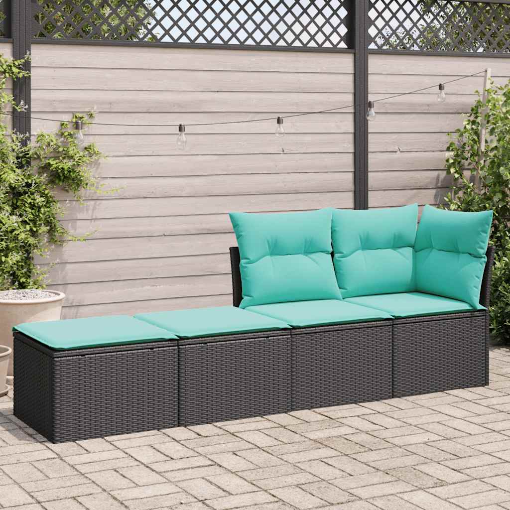 Set Divani da Giardino con Cuscini 2 pz Nero Polyrattan Acacia - immagine 3