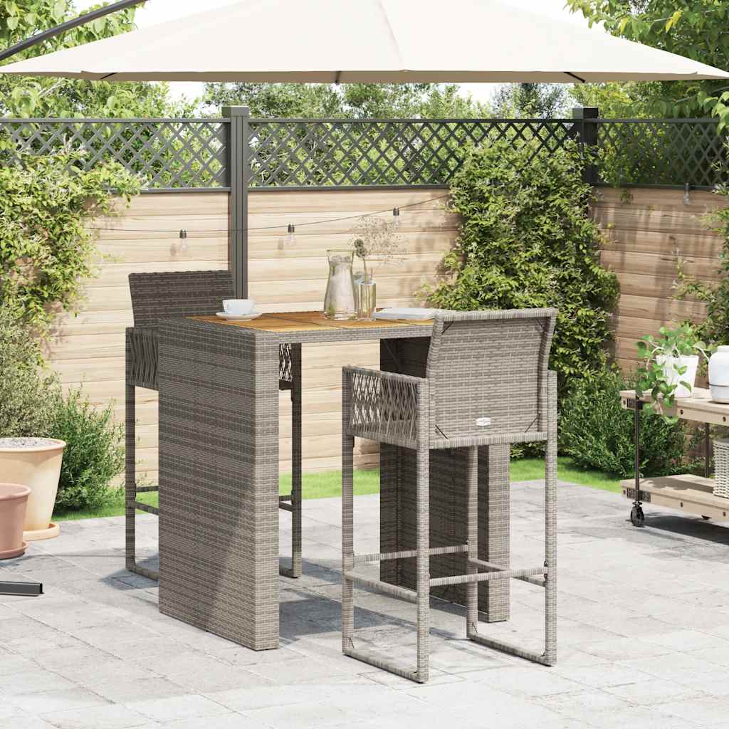 Set Bar da Giardino 3pz senza Cuscini Grigio Polyrattan Acacia - immagine 3
