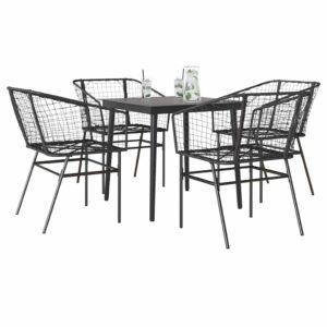 Set Mobili da Pranzo per Giardino 5 pz Nero Polyrattan Vetro