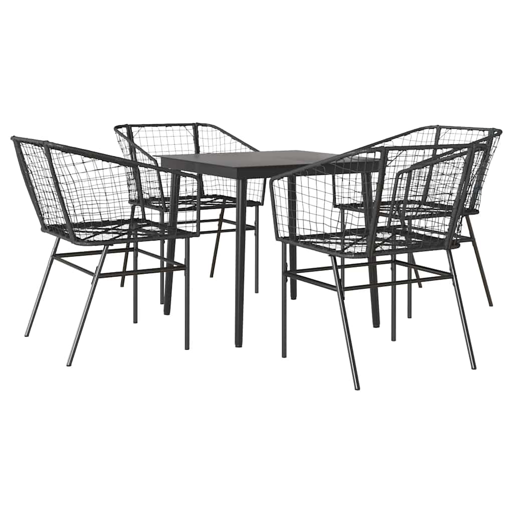 Set Mobili da Pranzo per Giardino 5 pz Nero Polyrattan Vetro - immagine 2