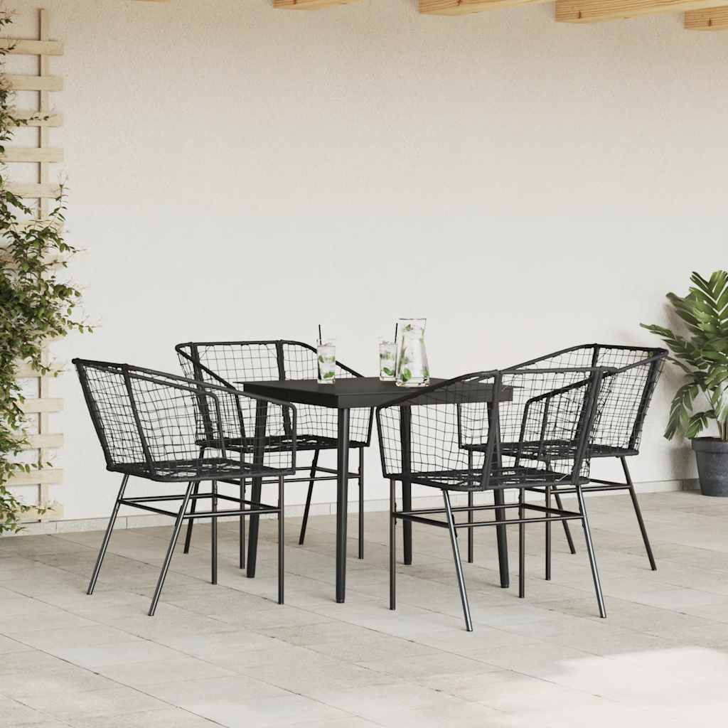 Set Mobili da Pranzo per Giardino 5 pz Nero Polyrattan Vetro - immagine 3