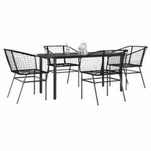 Set Mobili da Pranzo per Giardino 5 pz Nero Polyrattan Vetro