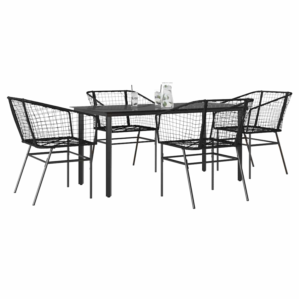 Set Mobili da Pranzo per Giardino 5 pz Nero Polyrattan Vetro
