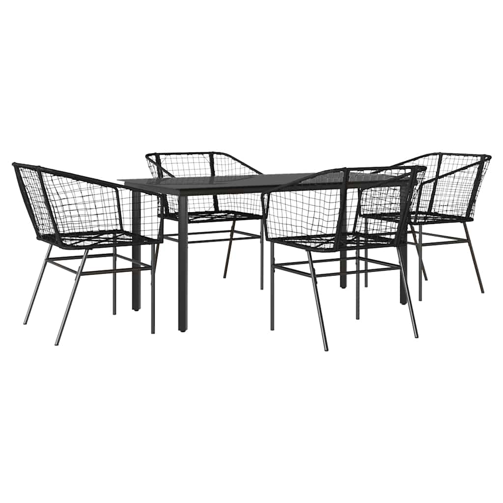 Set Mobili da Pranzo per Giardino 5 pz Nero Polyrattan Vetro - immagine 2
