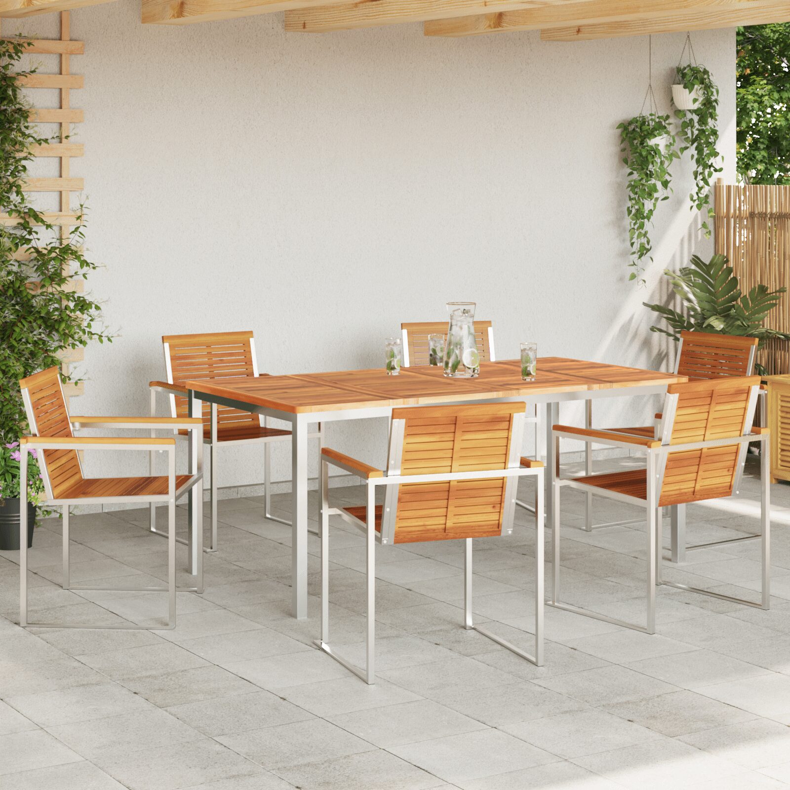 Set da Pranzo da Giardino 7 Pezzi in Legno Massello di Acacia - immagine 4