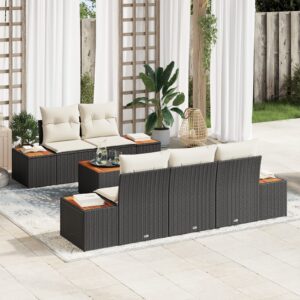 Set Divano Giardino 6 Pezzi con Cuscini Nero Polyrattan Acacia
