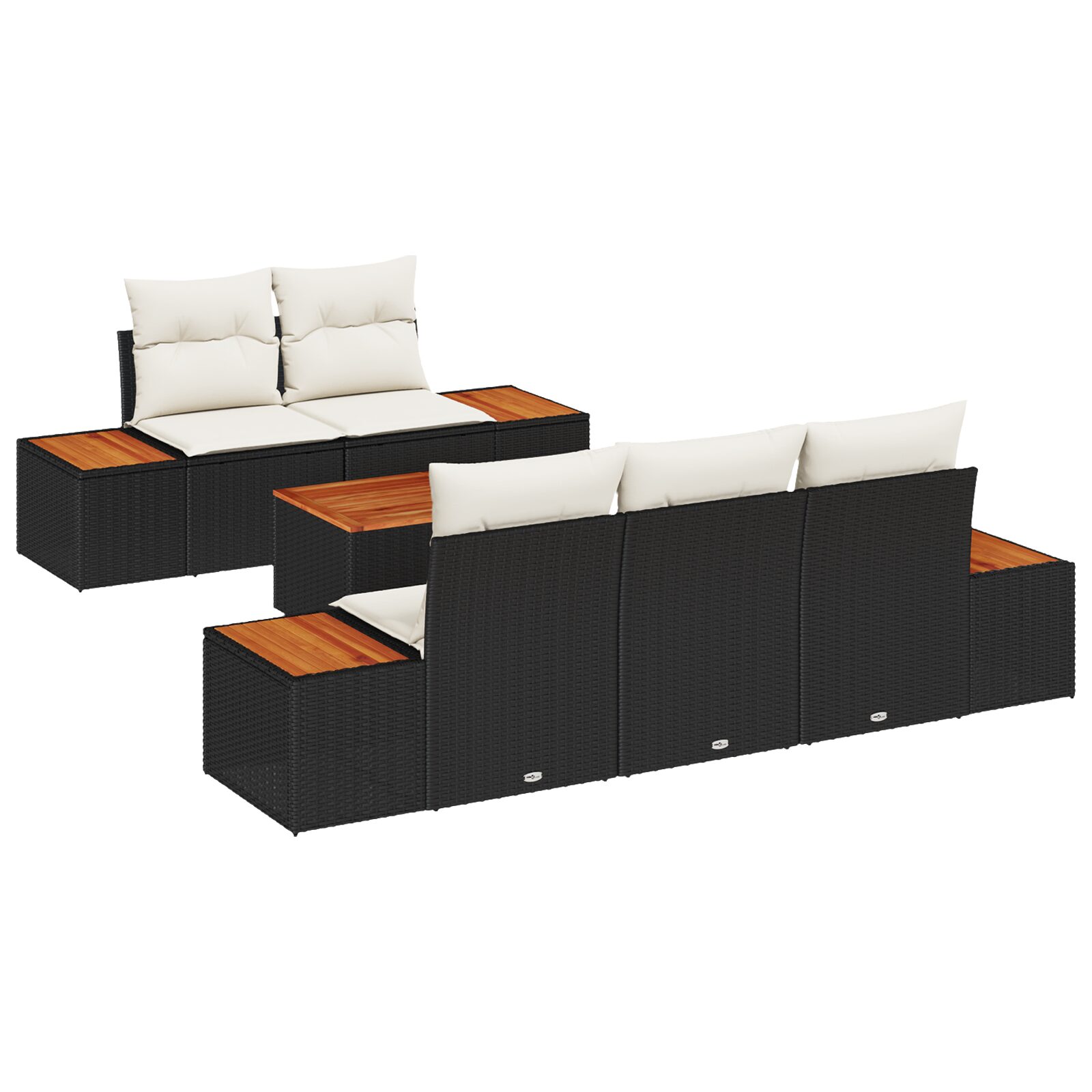 Set Divano Giardino 6 Pezzi con Cuscini Nero Polyrattan Acacia - immagine 2