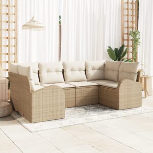 Set di Divani da Giardino in 6 pezzi con Cuscini Beige in Polyrattan