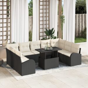 Set divani giardino 10 pezzi con cuscini rattan nero
