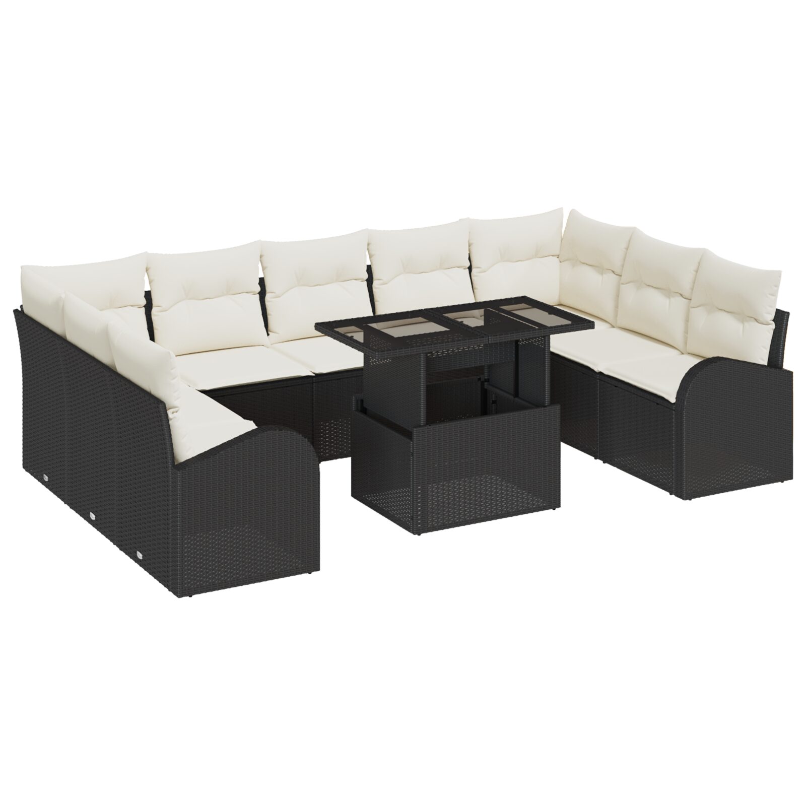 Set divani giardino 10 pezzi con cuscini rattan nero - immagine 2