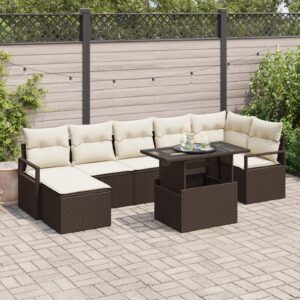 Set Divano da Giardino da 8 Pezzi con Cuscini in Rattan Polietilene Marrone