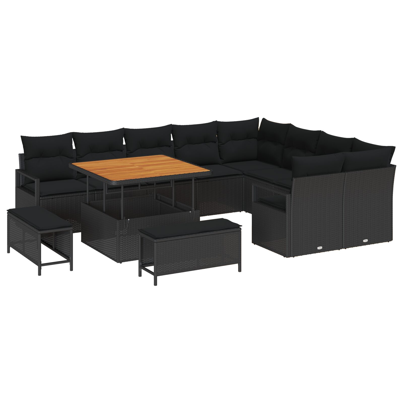 Set da Giardino da 12 pezzi con Cuscini Nero Polyrattan Acacia - immagine 2