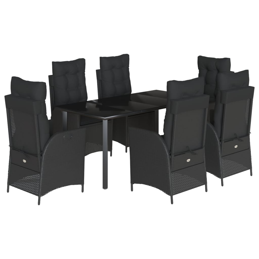 Set da Pranzo da Giardino 7 pz Nero con Cuscini in Polyrattan - immagine 2