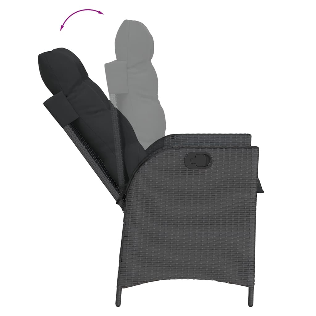 Set da Pranzo da Giardino 7 pz Nero con Cuscini in Polyrattan - immagine 4