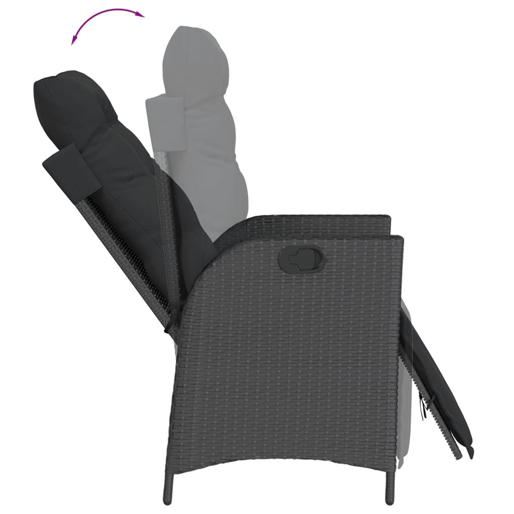 Set da Pranzo da Giardino 7 pz Nero con Cuscini in Polyrattan - immagine 7