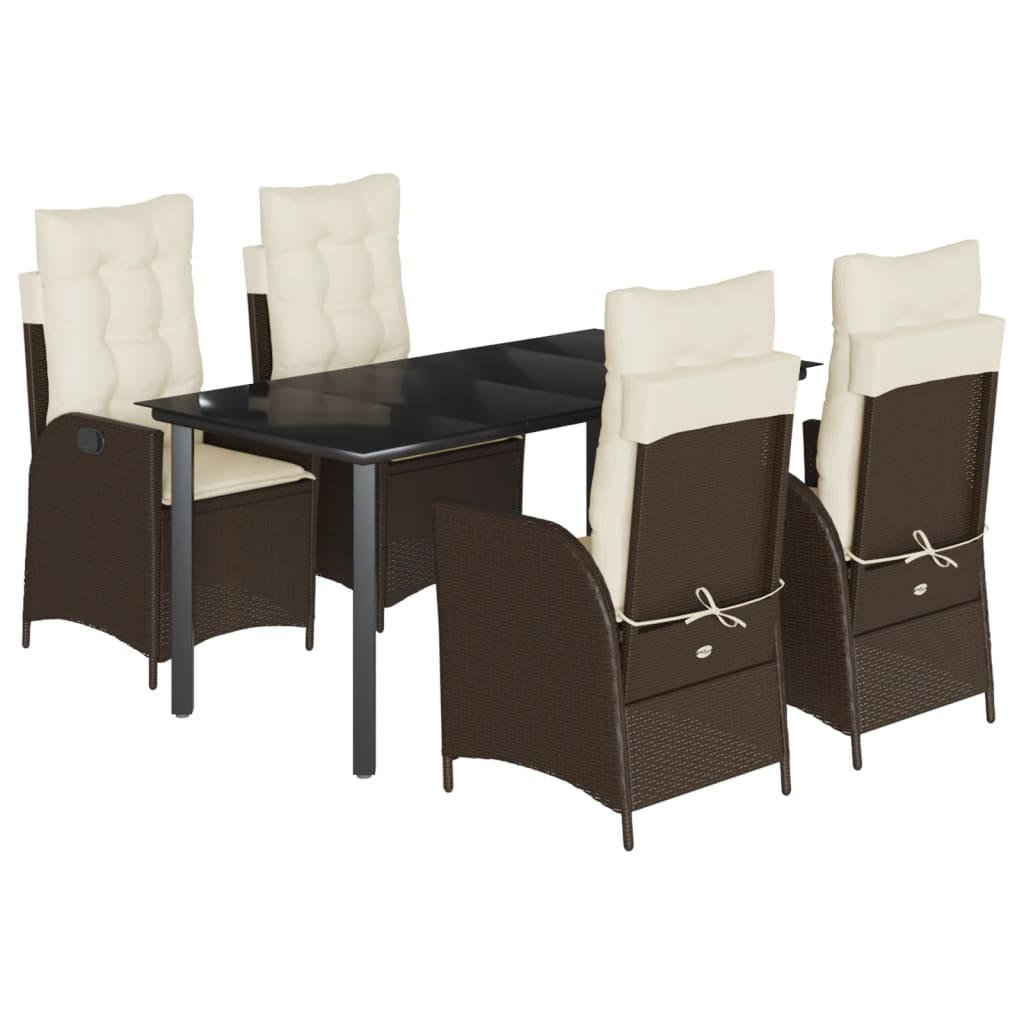 Set da Pranzo da Giardino 5pz con Cuscini in Polyrattan Marrone - immagine 2