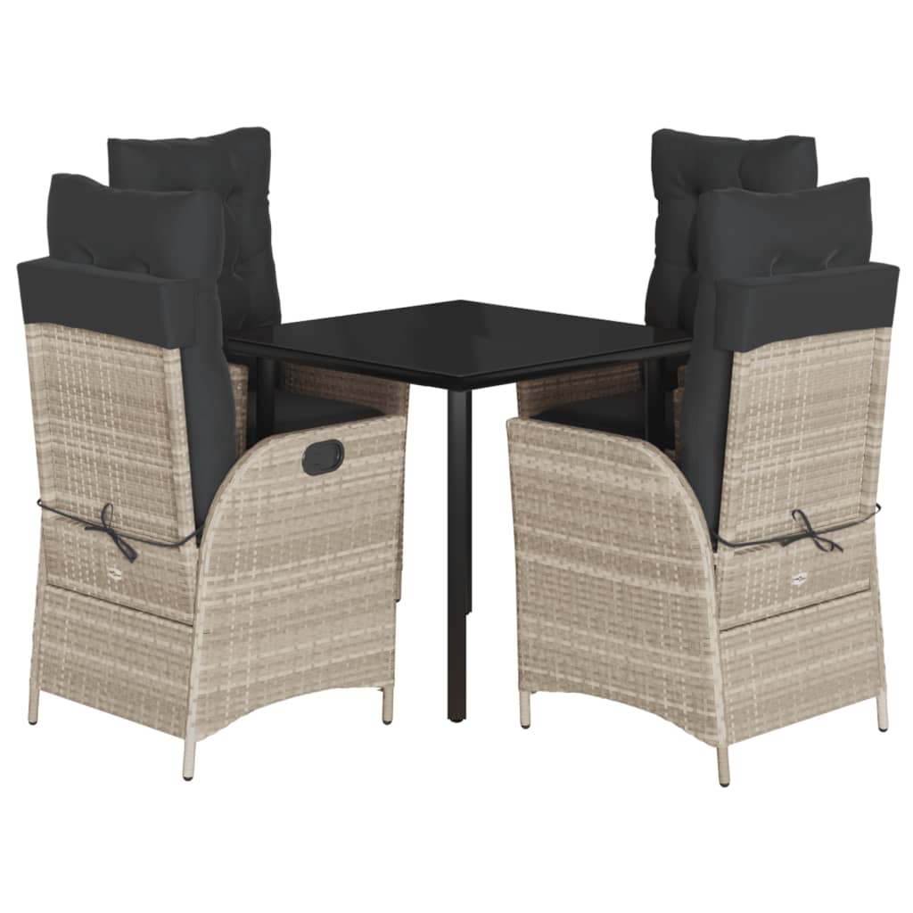 Set Pranzo da Giardino 5pz con Cuscini Grigio Chiaro Polyrattan - immagine 2