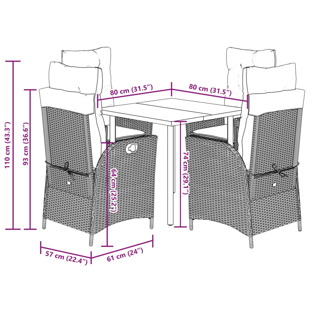 Set Pranzo da Giardino 5pz con Cuscini Grigio Chiaro Polyrattan - immagine 8