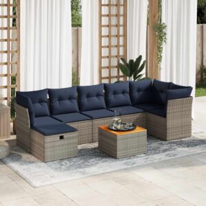 Set Divano da Giardino 8 pz con Cuscini Grigio in Polyrattan