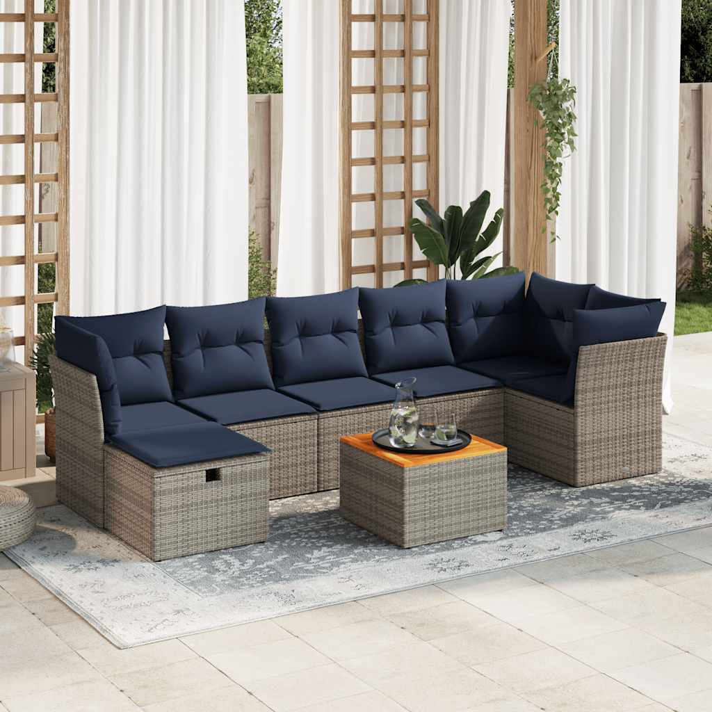 Set Divano da Giardino 8 pz con Cuscini Grigio in Polyrattan