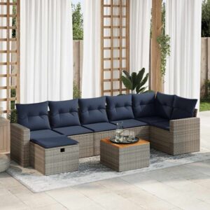 Set Divano da Giardino 8 pz con Cuscini Grigio in Polyrattan