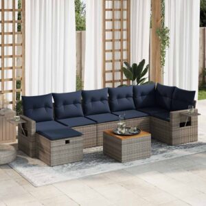 Set Divano da Giardino 8 pz con Cuscini Grigio in Polyrattan