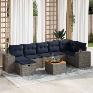 Set Divano da Giardino 8 pz con Cuscini Grigio in Polyrattan