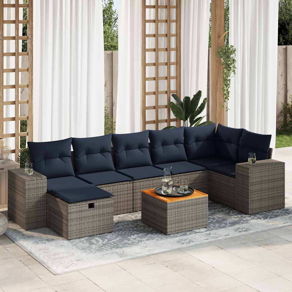 Set Divano da Giardino 8 pz con Cuscini Grigio in Polyrattan