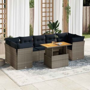 Set Divano da Giardino 8 pz con Cuscini Grigio in Polyrattan