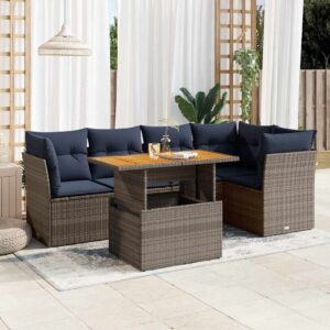 Set Divano da Giardino 6 pz con Cuscini Grigio in Polyrattan
