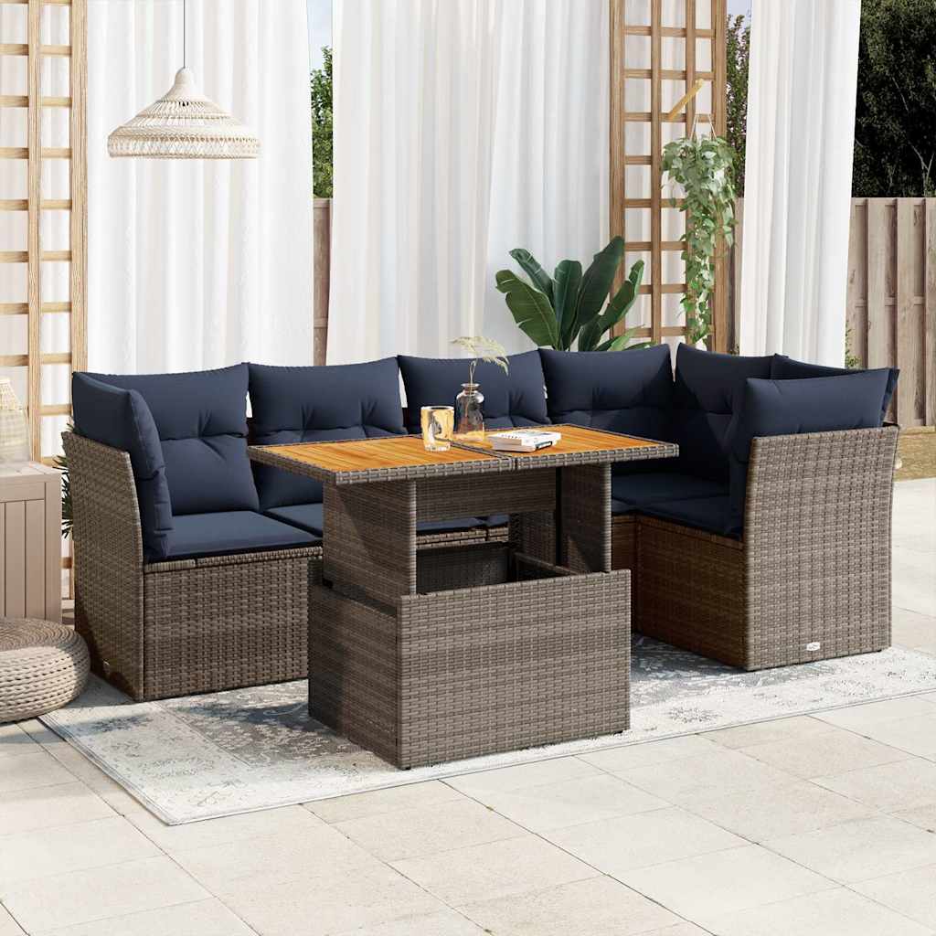 Set Divano da Giardino 6 pz con Cuscini Grigio in Polyrattan