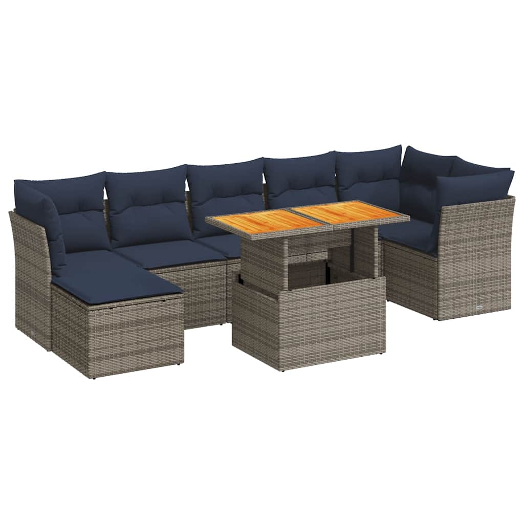 Set Divano da Giardino 8 pz con Cuscini Grigio in Polyrattan - immagine 2
